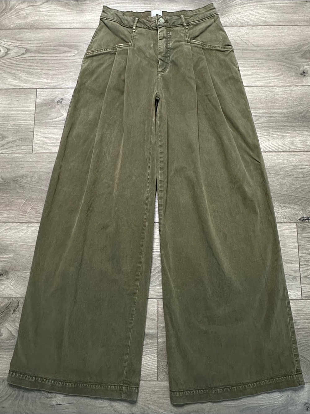 Maeve Anthropologie Oversized Wide Leg High Rise Chino Pants Olive Green Size 2